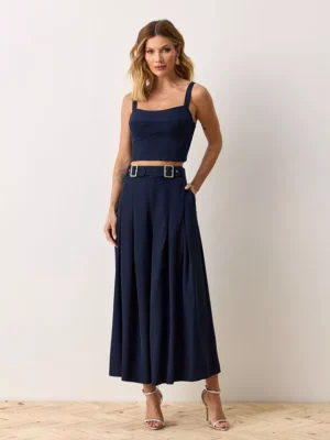 Calça culotte com pregas